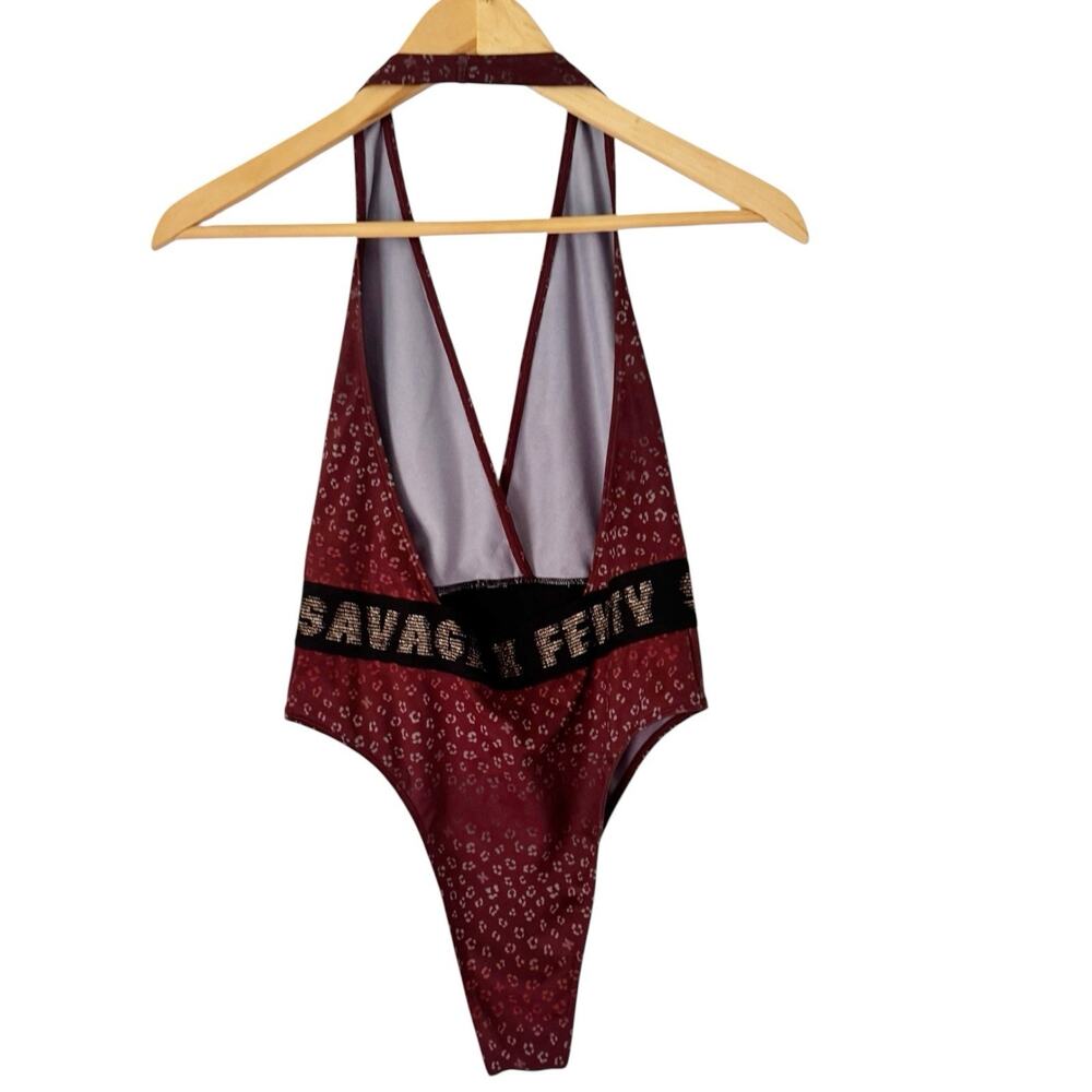 NWT Savage X Fenty Leopard Print Sexy Low Cut Brown Bodysuit Women’s Size Small - Picture 4 of 9